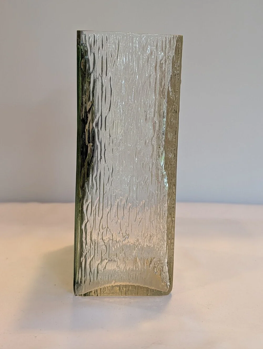 Vase Iris Embossed Stained Glass FTD Romania 1985  Rectangle Textured Vintage